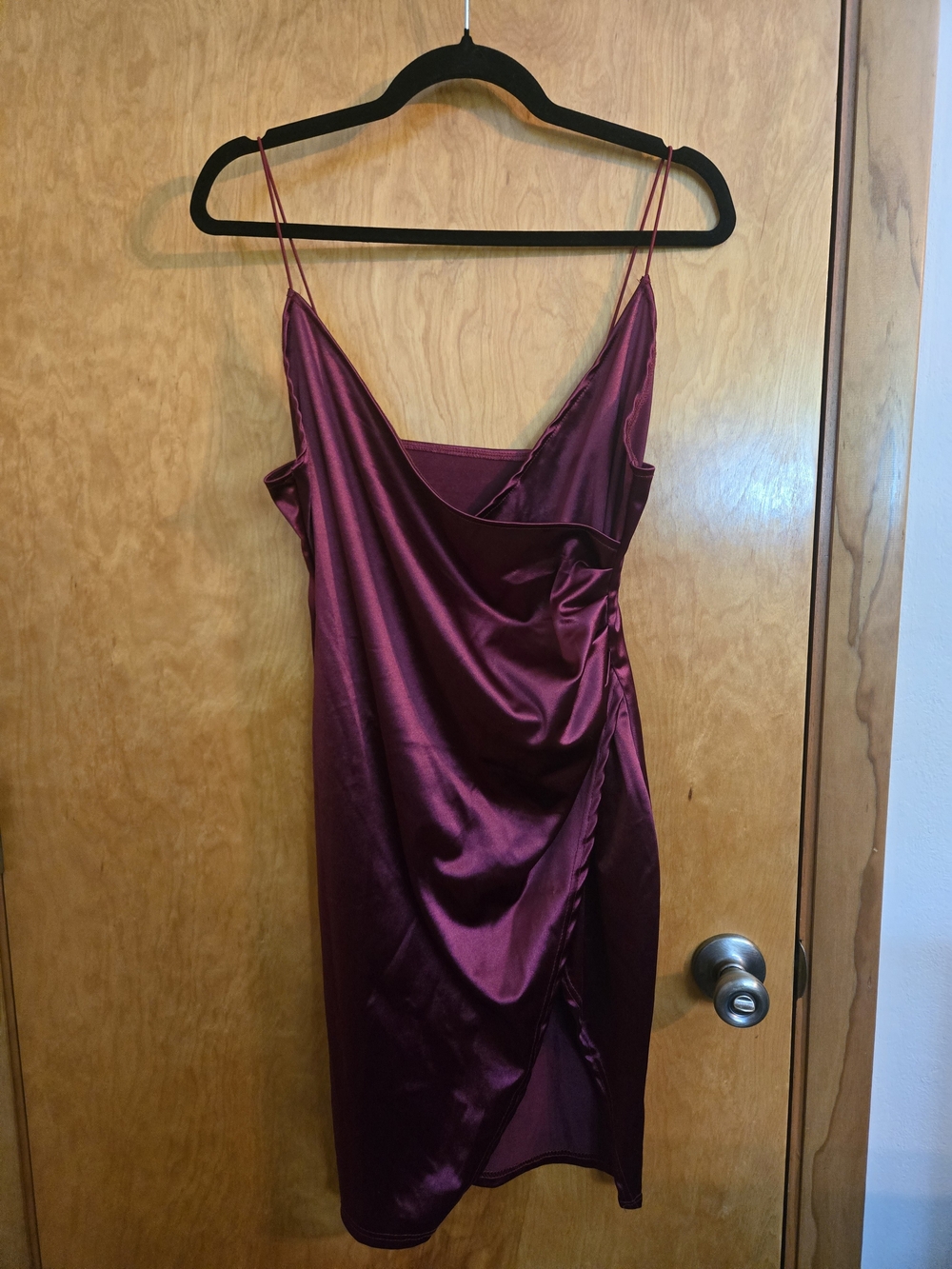 Satin Cowl Neck Slip Dress in Wine